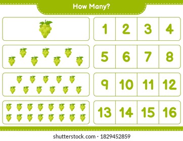 Counting game, how many Grape. Educational children game, printable worksheet, vector illustration
