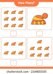 Counting game, how many Hat. Educational children game, printable worksheet, vector illustration