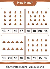 Counting game, how many Hat. Educational children game, printable worksheet, vector illustration