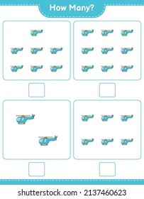 Contando juego, cuántos Helicópteros. Juego infantil educativo, hoja de cálculo imprimible, ilustración vectorial