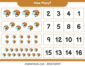 Counting game, how many Hockey Helmet. Educational children game, printable worksheet, vector illustration