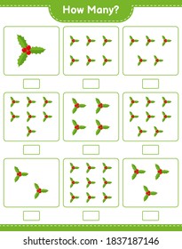 Counting game, how many Holly Berries. Educational children game, printable worksheet, vector illustration