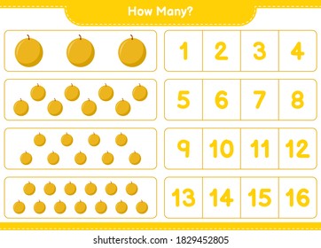 Counting game, how many Honey melon. Educational children game, printable worksheet, vector illustration