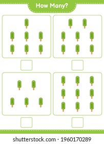 Counting game, how many Ice Cream. Educational children game, printable worksheet, vector illustration