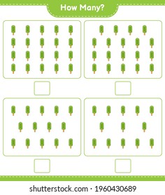 Counting game, how many Ice Cream. Educational children game, printable worksheet, vector illustration