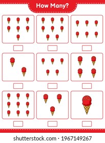 Counting game, how many Ice Cream. Educational children game, printable worksheet, vector illustration