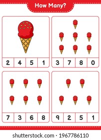 Counting game, how many Ice Cream. Educational children game, printable worksheet, vector illustration