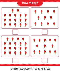 Counting game, how many Ice Cream. Educational children game, printable worksheet, vector illustration