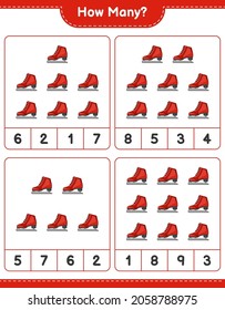 Counting game, how many Ice Skates. Educational children game, printable worksheet, vector illustration