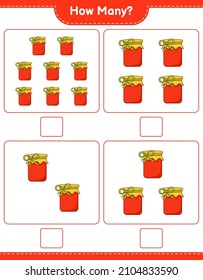 Counting game, how many Jam. Educational children game, printable worksheet, vector illustration