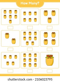 Counting game, how many Jam. Educational children game, printable worksheet, vector illustration