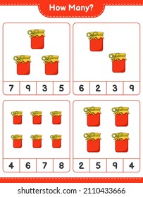 Counting game, how many Jam. Educational children game, printable worksheet, vector illustration
