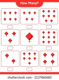 Counting game, how many Kite. Educational children game, printable worksheet, vector illustration