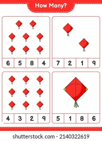 Counting game, how many Kite. Educational children game, printable worksheet, vector illustration