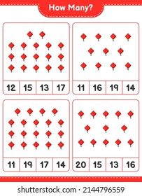 Contando el juego, cuántos Kite. Juego infantil educativo, hoja de cálculo imprimible, ilustración vectorial