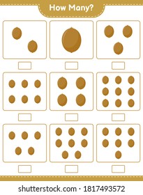 Counting game, how many Kiwi. Educational children game, printable worksheet, vector illustration