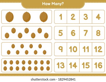 Counting game, how many Kiwi. Educational children game, printable worksheet, vector illustration