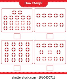 Counting game, how many Lifebuoy. Educational children game, printable worksheet, vector illustration