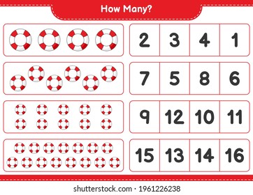 Counting game, how many Lifebuoy. Educational children game, printable worksheet, vector illustration