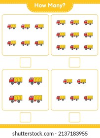 Counting game, how many Lorry. Educational children game, printable worksheet, vector illustration