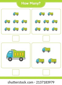 Counting game, how many Lorry. Educational children game, printable worksheet, vector illustration