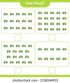 Counting game, how many Lorry. Educational children game, printable worksheet, vector illustration
