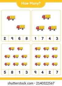 Counting game, how many Lorry. Educational children game, printable worksheet, vector illustration