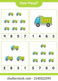 Counting game, how many Lorry. Educational children game, printable worksheet, vector illustration