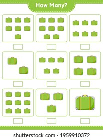 Counting game, how many Luggage. Educational children game, printable worksheet, vector illustration