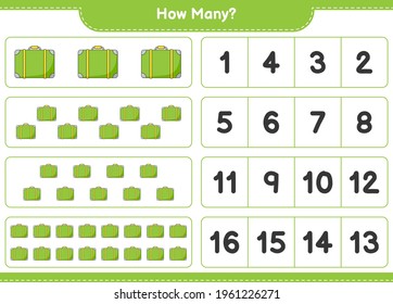 Counting game, how many Luggage. Educational children game, printable worksheet, vector illustration