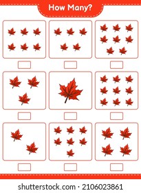 Counting game, how many Maple Leaf. Educational children game, printable worksheet, vector illustration