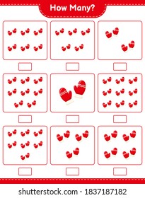 Counting game, how many Mittens. Educational children game, printable worksheet, vector illustration