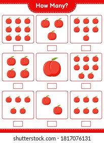 Contando juego, cuántos Nectarina. Juego infantil educativo, hoja de cálculo imprimible, ilustración vectorial
