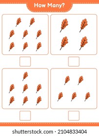 Counting game, how many Oak Leaf. Educational children game, printable worksheet, vector illustration