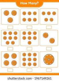 Counting game, how many Orange. Educational children game, printable worksheet, vector illustration