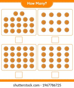 Counting game, how many Orange. Educational children game, printable worksheet, vector illustration