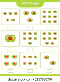 Counting game, how many Pacifier. Educational children game, printable worksheet, vector illustration