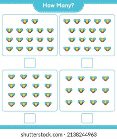 Counting game, how many Pacifier. Educational children game, printable worksheet, vector illustration
