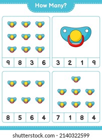 Counting game, how many Pacifier. Educational children game, printable worksheet, vector illustration