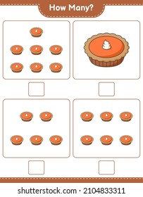 Counting game, how many Pie. Educational children game, printable worksheet, vector illustration