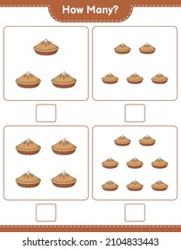Counting game, how many Pie. Educational children game, printable worksheet, vector illustration