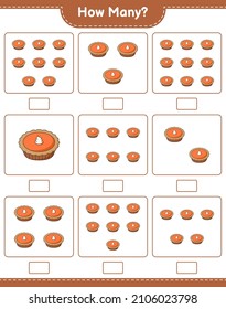 Contando el juego, cuántos Pie. Juego infantil educativo, hoja de cálculo imprimible, ilustración vectorial