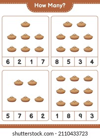 Contando el juego, cuántos Pie. Juego infantil educativo, hoja de cálculo imprimible, ilustración vectorial
