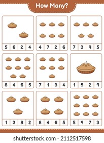 Counting game, how many Pie. Educational children game, printable worksheet, vector illustration