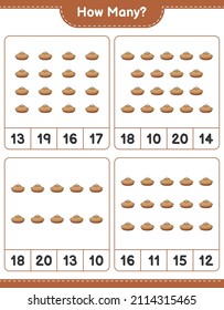 Counting game, how many Pie. Educational children game, printable worksheet, vector illustration