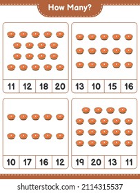 Counting game, how many Pie. Educational children game, printable worksheet, vector illustration