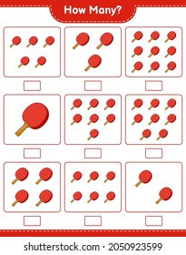 Counting game, how many Ping Pong Racket. Educational children game, printable worksheet, vector illustration