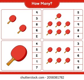 Counting game, how many Ping Pong Racket. Educational children game, printable worksheet, vector illustration