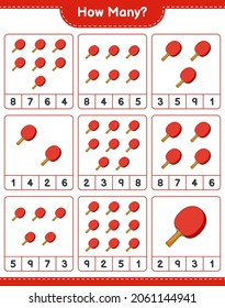 Counting game, how many Ping Pong Racket. Educational children game, printable worksheet, vector illustration