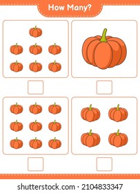 Counting game, how many Pumpkin. Educational children game, printable worksheet, vector illustration